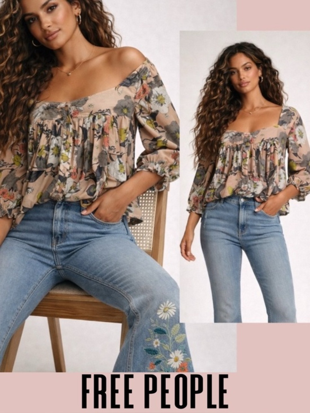 Free People floral top pleated babydoll lightweight XS